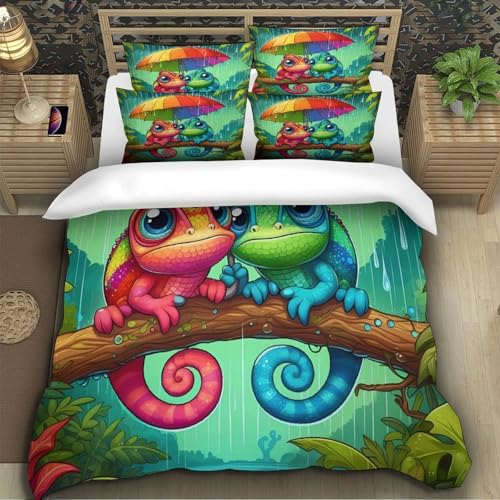Housse de couette caméléon 140x200 parure lit 3D microfbre