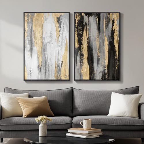 Large Framed Modern Abstract Wall Art Set of 2, Canvas