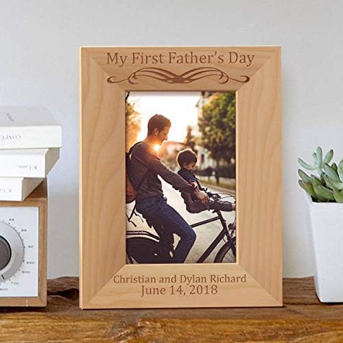 My First Father's Day Personalized Wooden Picture Frame 4" x 6" Brown (Vertical)