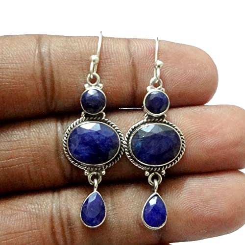 Kanika Jewelry Trove Sterling Silver 3-Tier Sapphire Dangle Earrings