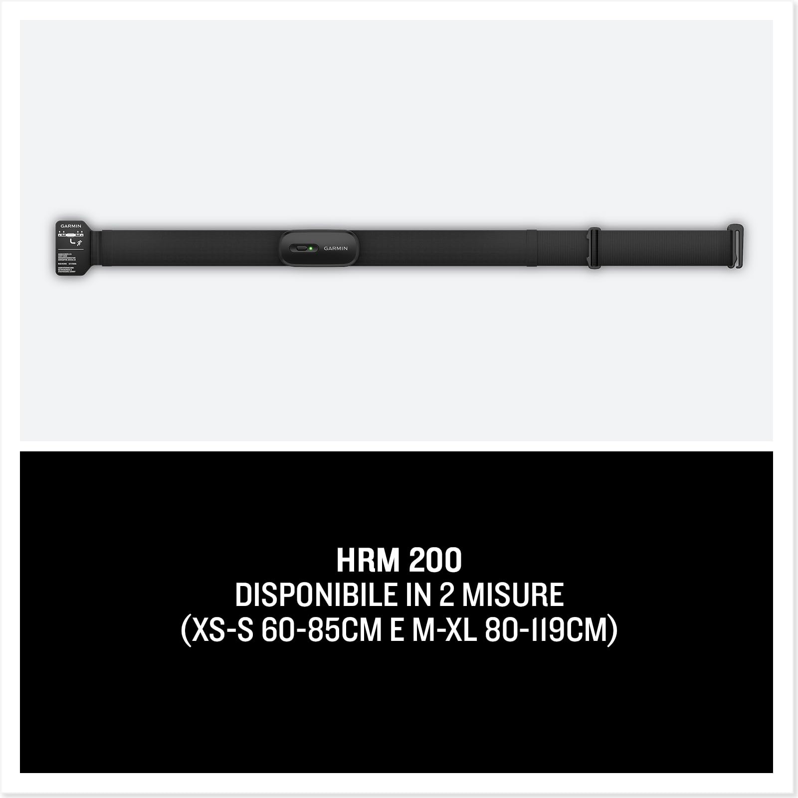 Garmin HRM-200 (M-XL), Fascia cardio, Bluetooth e ANT+, Multisport, HRV, Impermeabile 3 ATM, Lavabile in lavatrice, Autonomia fino a 1 anno