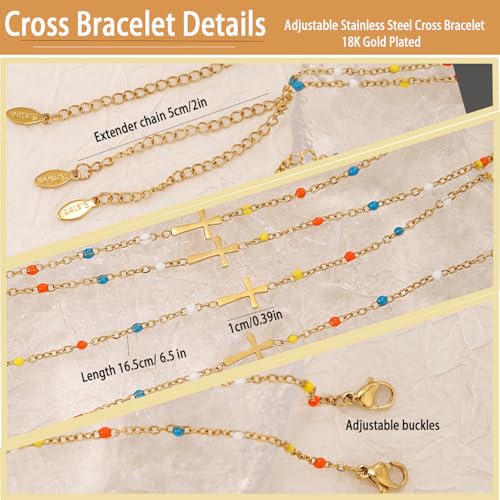 COLOYAN 9pcs Cross Bracelets for Women 18K Gold Plated Cross Bracelet Colored Adjustable Stainless Steel Faith Bracelet Jewelry2