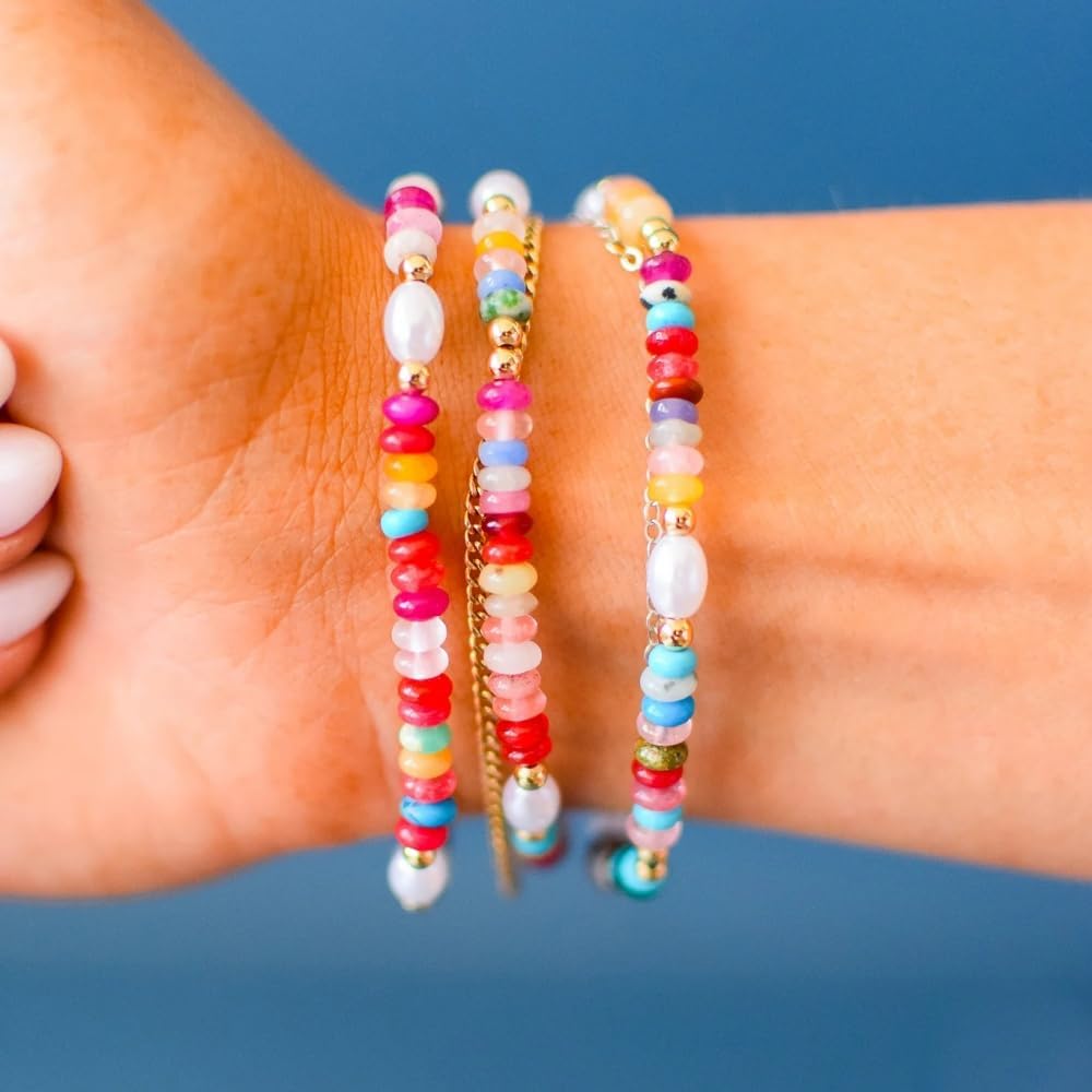 Beaded Bracelets for Women,4Pcs Multilayered Stackable Strand Stretch Bead Gold Chain Bracelet Pack Handmade Trendy Bohemian Charm Jewelry - Image 6