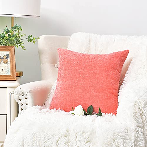 CaliTime Pack of 2 Cozy Bolster Pillow Covers Cases for Couch Sofa Home Decoration Solid Dyed Soft Chenille 55cm X 55cm Living Coral - Image 3