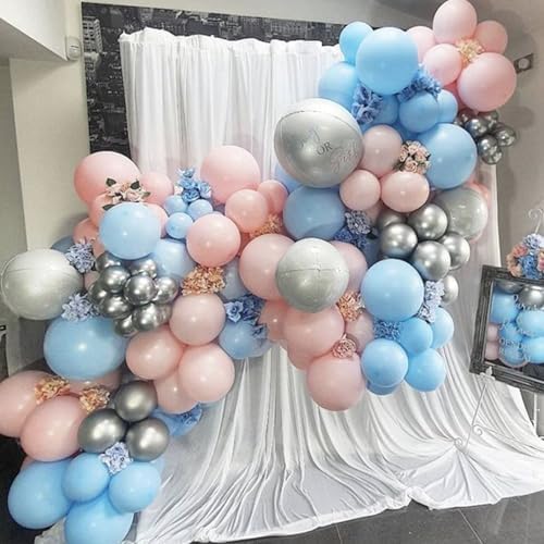 Paready Macaron Pink and Blue Balloons, 60 Pcs 12 Inch Baby Shower Party Balloons, Metallic Blue Pink Balloons for Gender Reveal Birthday Baby Shower Wedding Bridal Shower Party Graduation Decoration — view 3