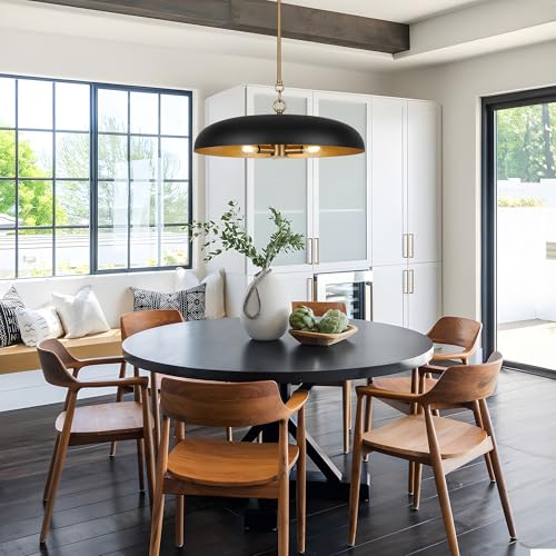 LamQee 20 Inch Oversized Large Pendant Lights, 3-Lights Black and Gold Modern Dome Chandelier, Industrial Metal Pendant Lighting Fixture Ceiling Hanging for Kitchen Island, Dining Room Over Table, Bar by LamQee - Used condition - Image 2
