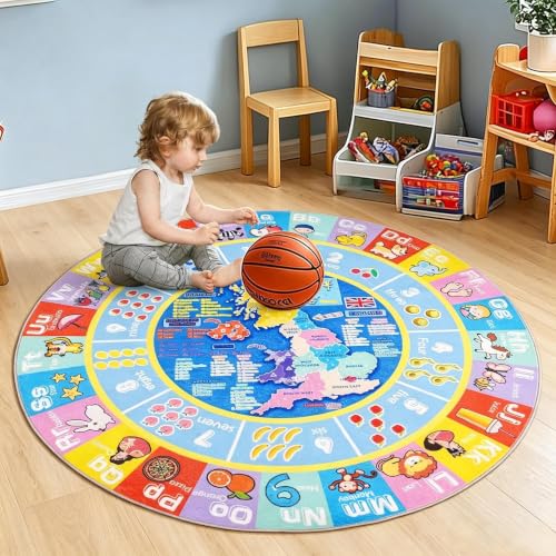 Image of GthreeD Kids Rugs for Playroom - Round 120 cm Soft Non-Slip Educational Rug