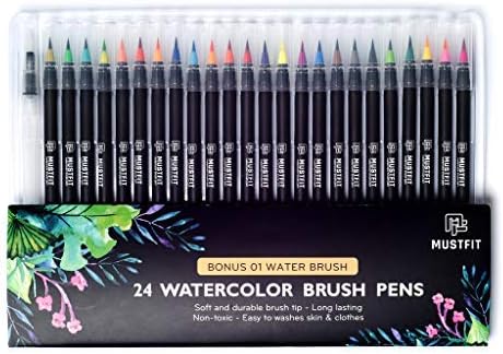 MUSTFIT Watercolor Brush Pens Set - 24 Colors Watercolor Pens Brushes and a Refillable Water Brush Paint Pen, Flexible Real Soft Brush Tips for Adults and Kids Coloring, Artist and Beginner Painters