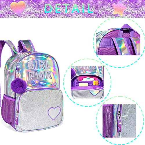 Htgroce Purple Backpacks For Girls With Lunch Box Kindergarten Backpack Glitter For Girls School Backpack Set Girls Book Bag Purple #TOP3