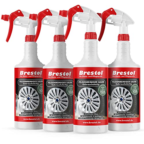 Brestol Felgenreiniger gebrauchsfertig 4X 750 ml - für Alufelgen Stahlfelgen Autofelgen LKW-Felgen Leichtmetallfelgen Felgenglanz Felgenpflege sauer Bremsstaubentferner