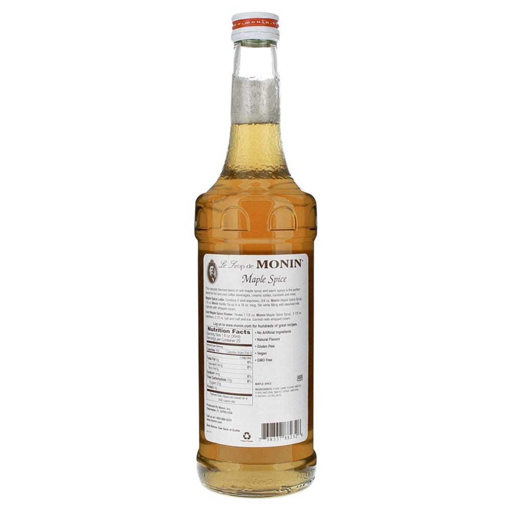 Monin - Maple Spice Syrup, Hints of Gingerbread and Cinnamon, Natural Flavors, Great for Cocktails, Lattes, Mochas, and Iced Coffees, Non-GMO, Gluten-Free (750 ml)