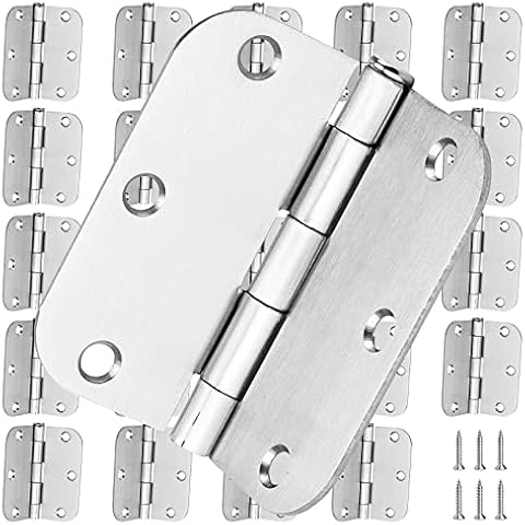 MOUYAT 24 Pack 3.5 x 3.5 Inch Door Hinges, Satin Nickel Rounded Door Hinges with 1/4 Radius Corners, Interior Door Hinges Hardware, Fit Standard Door, 144 Screws Included Cover