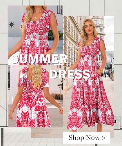 Image of CURBODO Women's Summer Maxi Dress Boho Spaghetti Straps Casual Long A-line Smocked Beach Dress Flowy Sun Dresses with Pockets