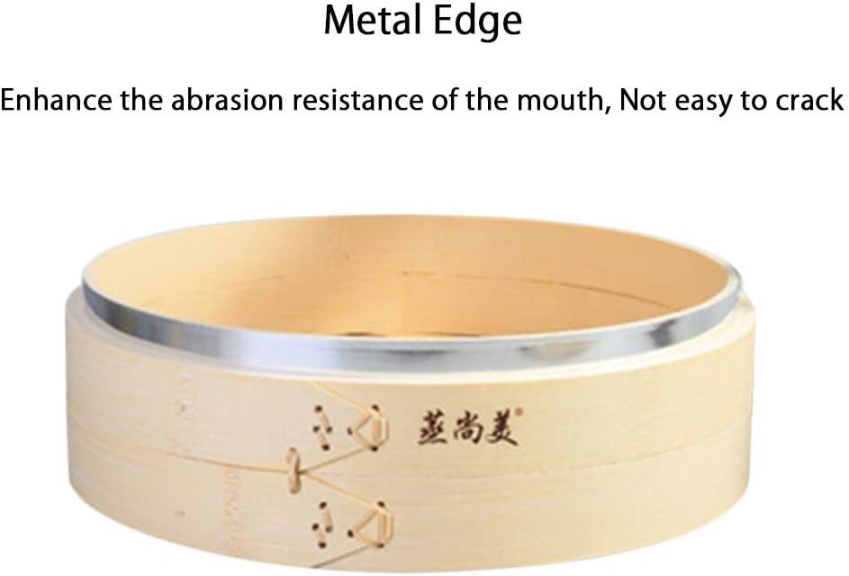 3 Tier Kitchen Bamboo Steamer with Stainless Steel Banding for Asian Cooking Buns Dumplings Vegetables Fish Rice