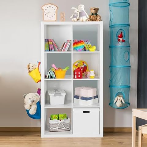 PACHIRA E-Commerce 8 Cube Storage Shelf with Extra Thick Exterior Edge, Fits 13-Inch Storage Foldable Bins, Organizer Bookshelf with Backplane, Horizontal Avaiable, White Cover