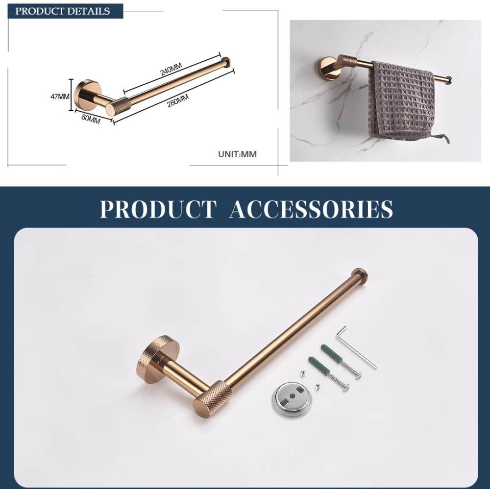 Perchero de pared de acero inoxidable dorado rosa, 4 piezas, juego de accesorios de baño, soporte para papel higiénico y toallero, elegante decoración del hogar, artículos esenciales modernos para el