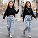 Voxikidio Size 9 10 Years Girls 3PCS Fashion Outfits Set Cropped Hoodie Sweatshirt Cami Top Printed Jeans Fall Winter Clothing Set Black(9-10