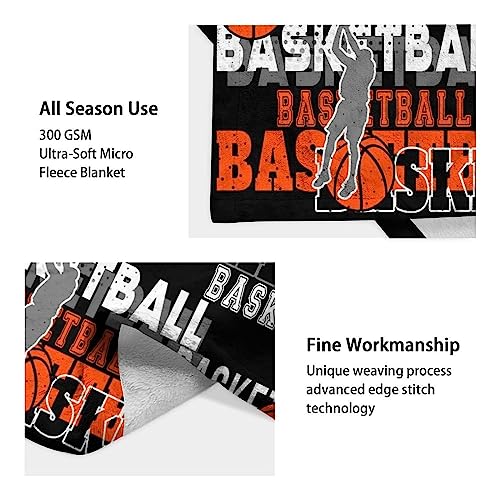 Mercuryelf Basketball Throw Blanket - Soft, Fuzzy & Warm - 30x40 Inches Small Blankets for Lap, Crib - Black Sports Throws Gift for Basketball Lovers