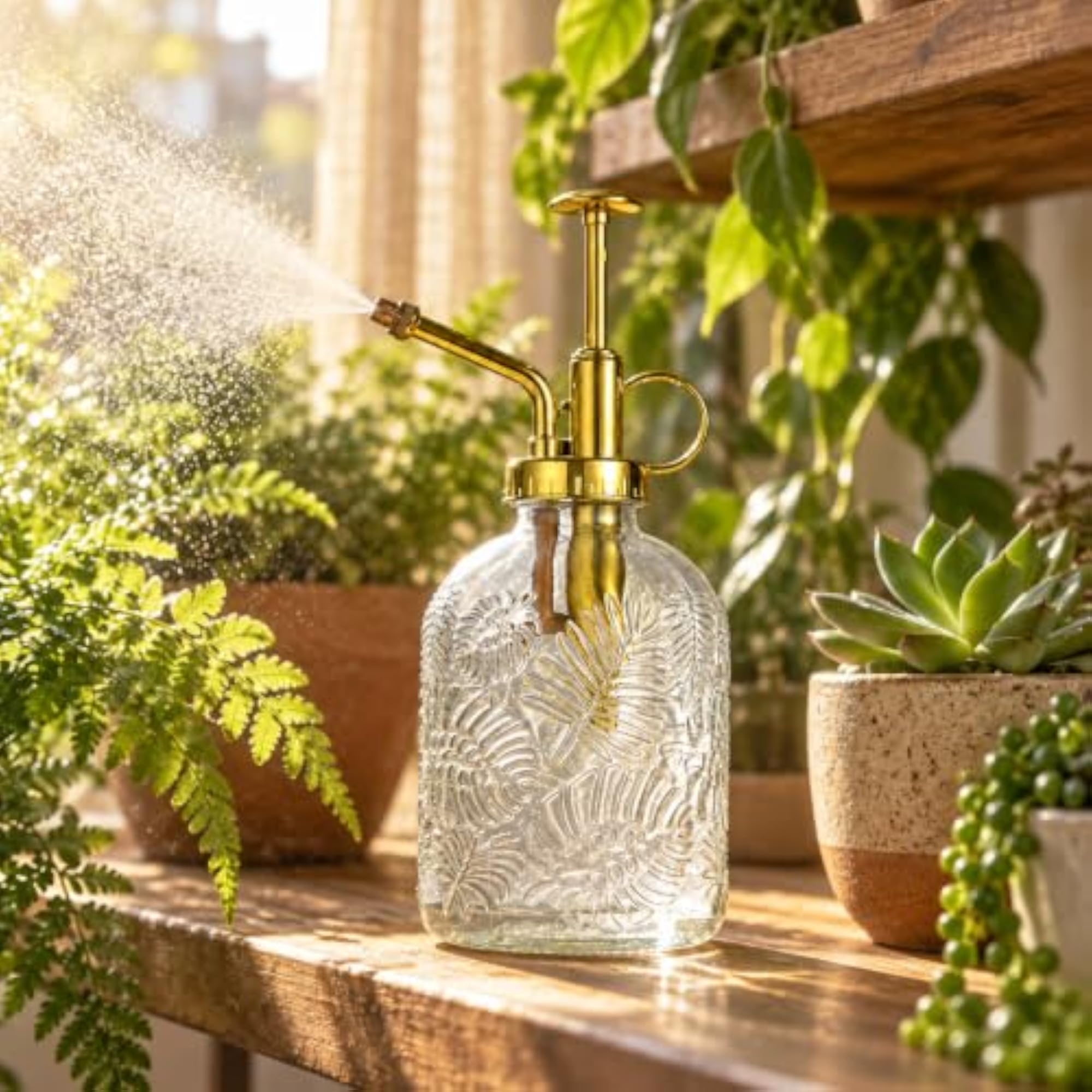 Nordic Maple Leaf Glass Spray Bottle for Plants, Retro Home Garden