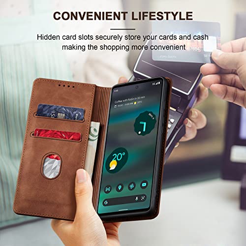 Image of Jasonyu Flip Wallet Case for Google Pixel 6A,Brown