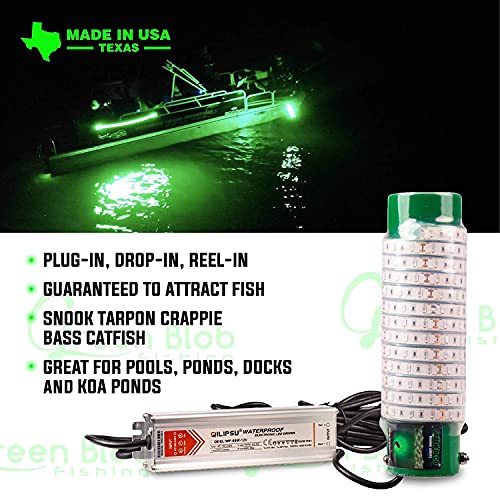 Green Blob Outdoors New Underwater Fishing Light for Docks with 30ft Cord, LED, Fish Attracting, Crappie, Snook 7500 Lumen 110V, Made in Texas