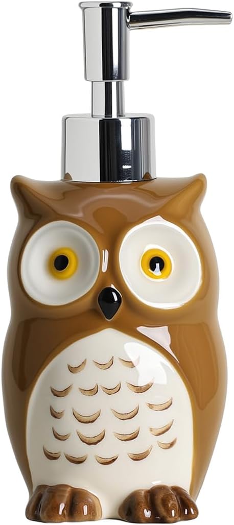 Soap Dispenser Ceramic Owl Liquid Dispenser Lotion Bottle,400ml,13oz