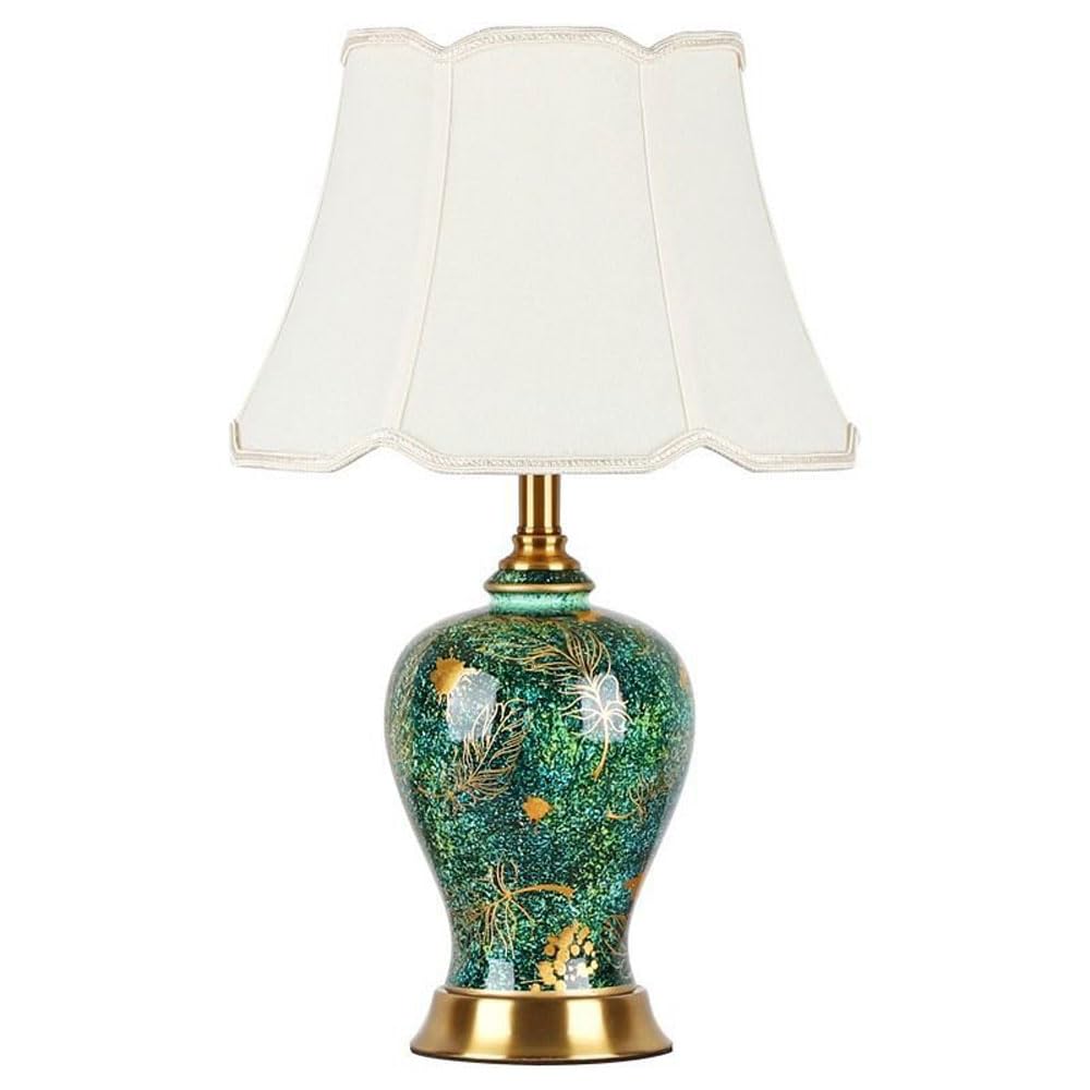 SGKOMN 20.8" Ceramic Table Lamp Contemporary American Bedside Desk Green Nightstand Lamp For Bedroom Living Room Office College Bookcase