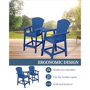 Tall adirondack chairs set of 2 plastic adirondack chairs connecting table outdoor patio bar stools navy blue  urban country home decor