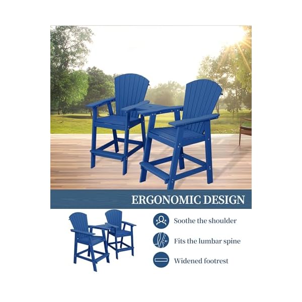 Tall adirondack chairs set of 2 plastic adirondack chairs connecting table outdoor patio bar stools navy blue  urban country home decor