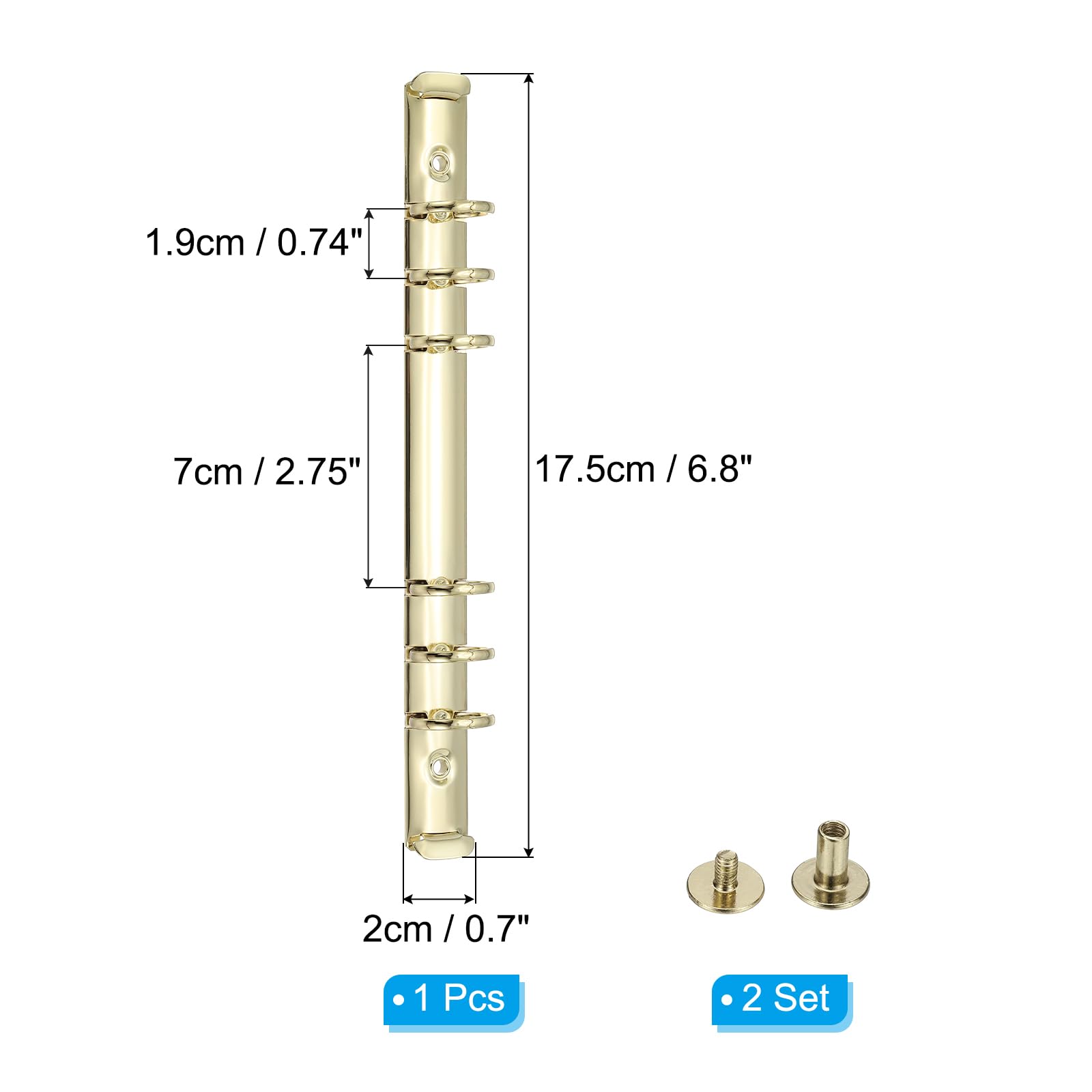 PATIKIL A5 6-Hole Ring Binder Mechanisms, 1 Set Binder Spines Replacement for Binder Planners, Gold Tone - Image 2