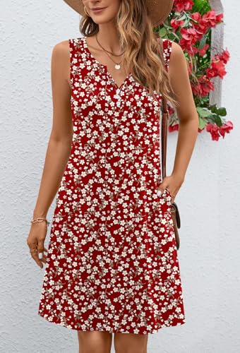 Image of Ladlop Summer Dresses for Women 2026 Beach Loose Casual A Line Dress Sleeveless V-Neck Sundress with Pockets