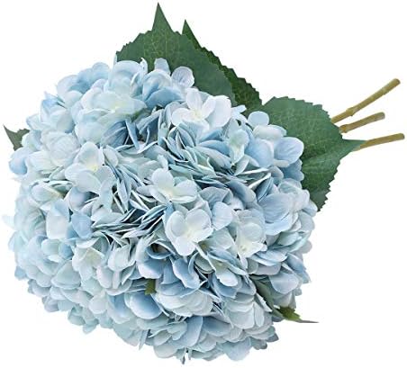 Tifuly Artificial Hydrangea Flower, 5 PCS Realistic Single Long Stem Silk 6.6 Inch Flower Head Hydrangea Bouquets for Wedding, Home, Hotel, Party Decoration, Floral Arrangement(White)