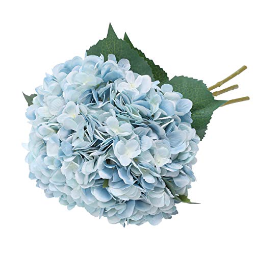Image of Tifuly Artificial Hydrangea Flowers, 5 PCS Realistic Single Long Stem Silk 6.6 Inch Flower Head Hydrangea Bouquets for Wedding, Home, Hotel, Party Decoration, Floral Arrangement (Blue)