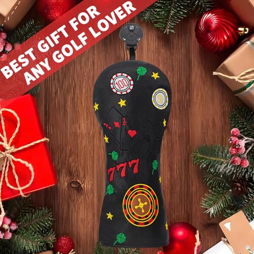 777 Playing Cards Funny Headcover - PU Leather Golf Club Cover with Embroidered Finish, Set Fits Driver Fairway Hybrid Woods (Black-Hybrid) - image 3