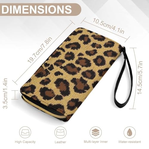 Women's Travel Zipper Purse Fashion Design, Huge Storage Capacity Purse, Cute Decor Wallet, Long PU Wallet With Rope Leopard Cheetah Print2