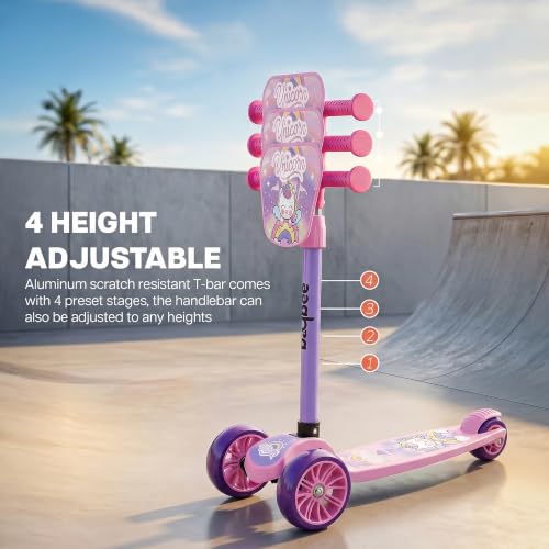 Image of Baybee Trickster Baby Kick Scooter for Kids | Foldable 3 Wheel Kids Scooter with 4 Height Adjustable & Foot Brake | Runner Scooters with Magic Board | Skate Scooter for 2+ Years Boy Girl (Pink)