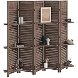 HOMCOM Room Divider, 5 Panel 67' Tall Wood Privacy Screen with 3 Display Shelves, and Folding Storage for Bedroom or Home Office, Walnut