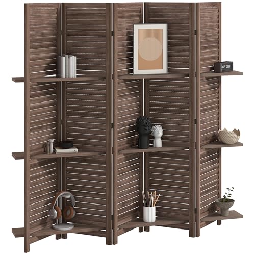 HOMCOM Room Divider, 5 Panel 67" Tall Wood Privacy Screen