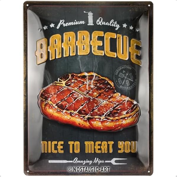 Nostalgic-Art Retro tabliczka z blachy, 30 x 40 cm, Barbecue Nice To Meat You – Pomysł na prezent dla miłośników grilla, z metalu, Styl vintage