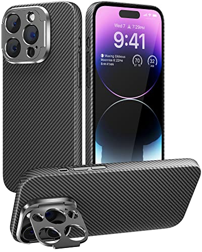 Memumi Carbon Fiber Case For Iphone 14 Pro Max With Stand, Sturdy Durable Carbon 0.5 Mm Slim Fit For Iphone 14 Pro Max Aramid Fiber Thin Case With Aluminium Alloy Camera Kickstand Black #TOP5