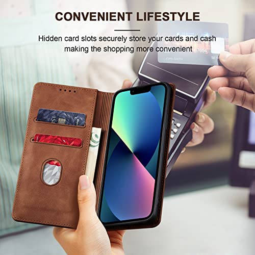 Image of Jasonyu Flip Wallet Case for iPhone 13,Brown