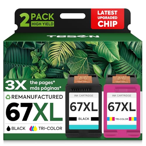 67XL Black/Color Remanufactured Ink Cartridge Replacement for HP Ink 67 67XL Printer Ink use for DeskJet 2700 2700e 2755e 2855e 2800 4155e 4255e 4100 Envy 6400 6055 6055e 6455e Printer 2-Pack
