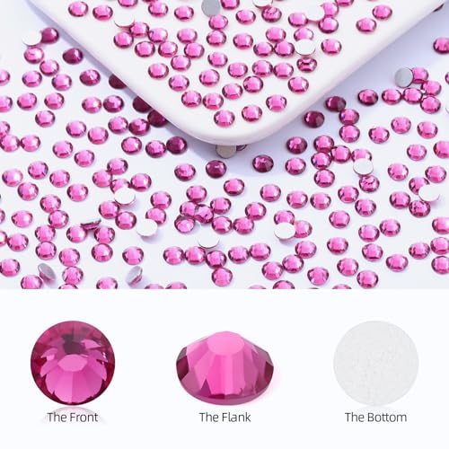 Image of Fuchsia Flatback Rhinestones, Glass Rhinestones for Nail Art and Craft, Glue Fix, Loose Crystal Gemstones(Fuchsia, SS20, 1440pcs, 4.6-4.8mm)