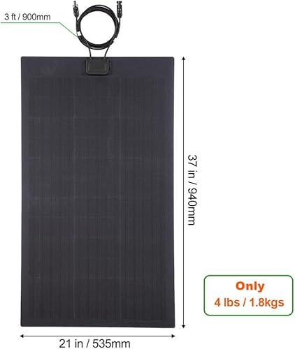 Miniatura 2 de LensunSolar Panel solar flexible de 80 W 12 V ETFE negro delgado, monocristalino de alta eficiencia, células solares PERC mono flexibles delgadas de