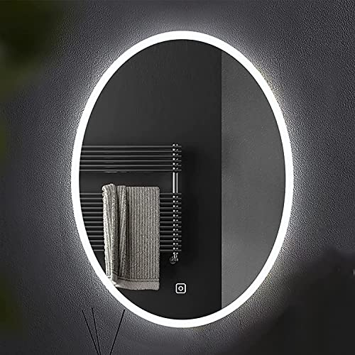 Espelhos de maquiagem de parede ovais à prova d'água iluminados com LED para banheiro com controle