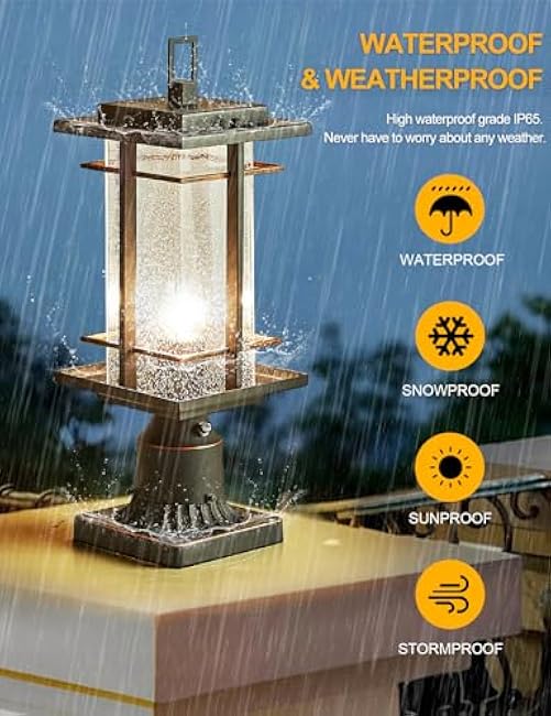 Post Lights Outdoor Dusk to Dawn Pillar Light Fixture with Seeded Glass Waterproof Exterior Lamp Post Lantern Hard-Wired Pole Mount Light Outside with 3-Inch Pier Mount Adapter