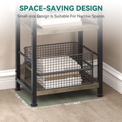 YITAHOME Bücherregal mit 6 Ebenen, Industrielles Standregal, Metallrahmen und Holzregale, Hohes Lagerregal mit 4 Haken, Präsentationsorganizer, für Wohnzimmer, Heimbüro, Grau Regal