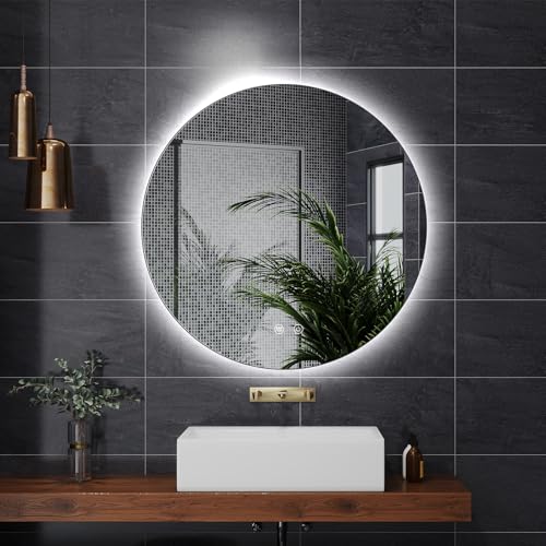 KingSaid Espejo Baño con Luz LED 80CM, Espejo Pared con Antivaho, Regulable 3 Colores y Brillo 3500K/4500K/6500K, Espejos de Baño con LED, Función Memoria, IP54 Impermeable