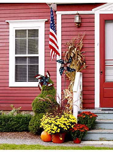 Decorative Wind Spinner Patriotic Garden Decor Set Of 2, Metal Pinwheel Yard Art Decoration With American Flag Patter 4Th Of July Decor Outdoor Garden Stake Patio Ornament Lawn Decor 9.5 X 36Inch #TOP2