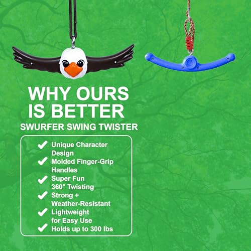 Swurfer Ninja Twister Swing Spins Set - 360° Twist Spin Toy, Swing Sets Accessories for Backyard, Kids Outdoor Play Toys, Slackline Attachment, Easy Install, Adjust Height, Durable,Up to 300lbs Eagle by Swurfer - Image 8